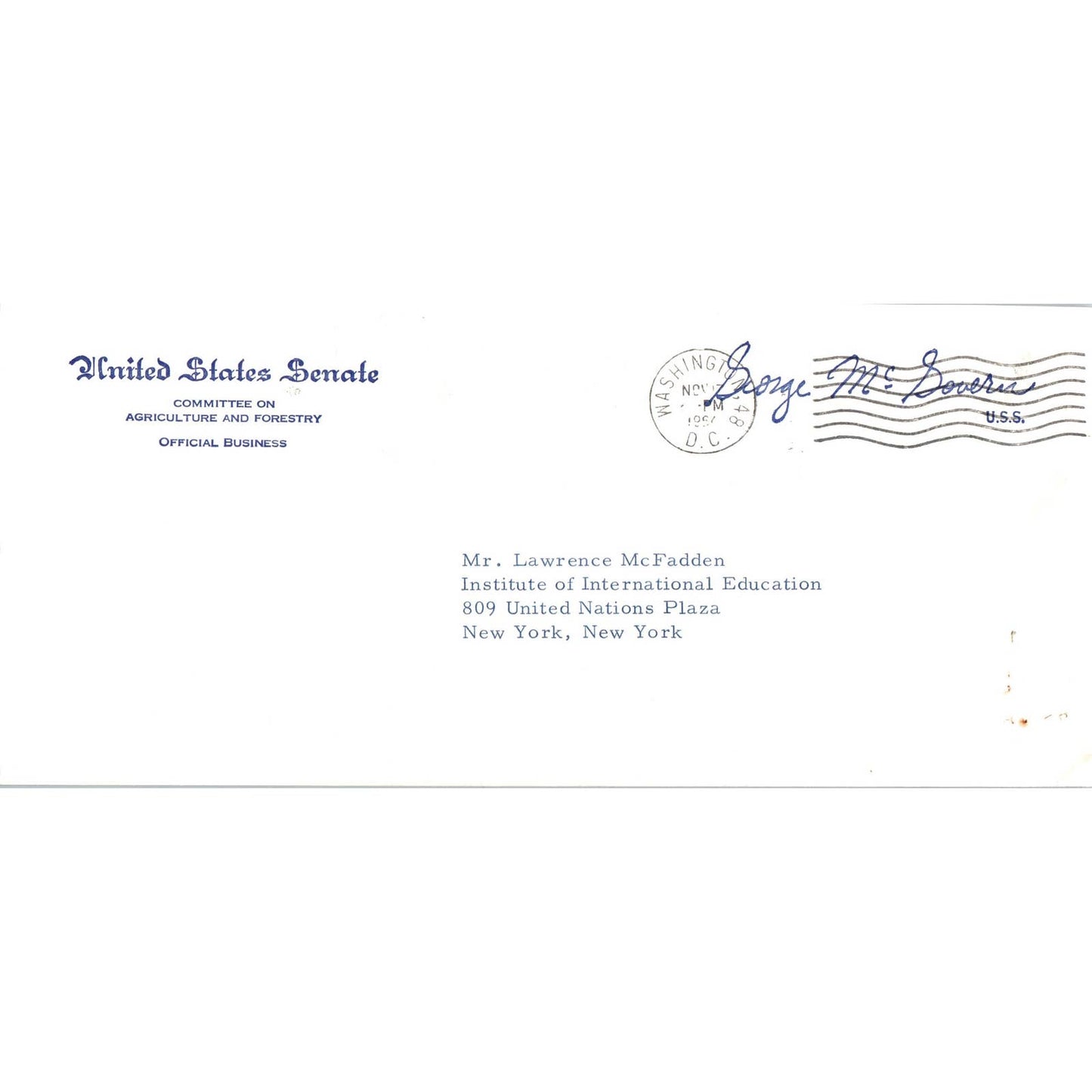 Original Official US Senate Envelope From Senator George McGovern 1964 TK1-GM