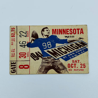 1941 Michigan vs Minnesota College Football Ticket Stub 46-22 AA2