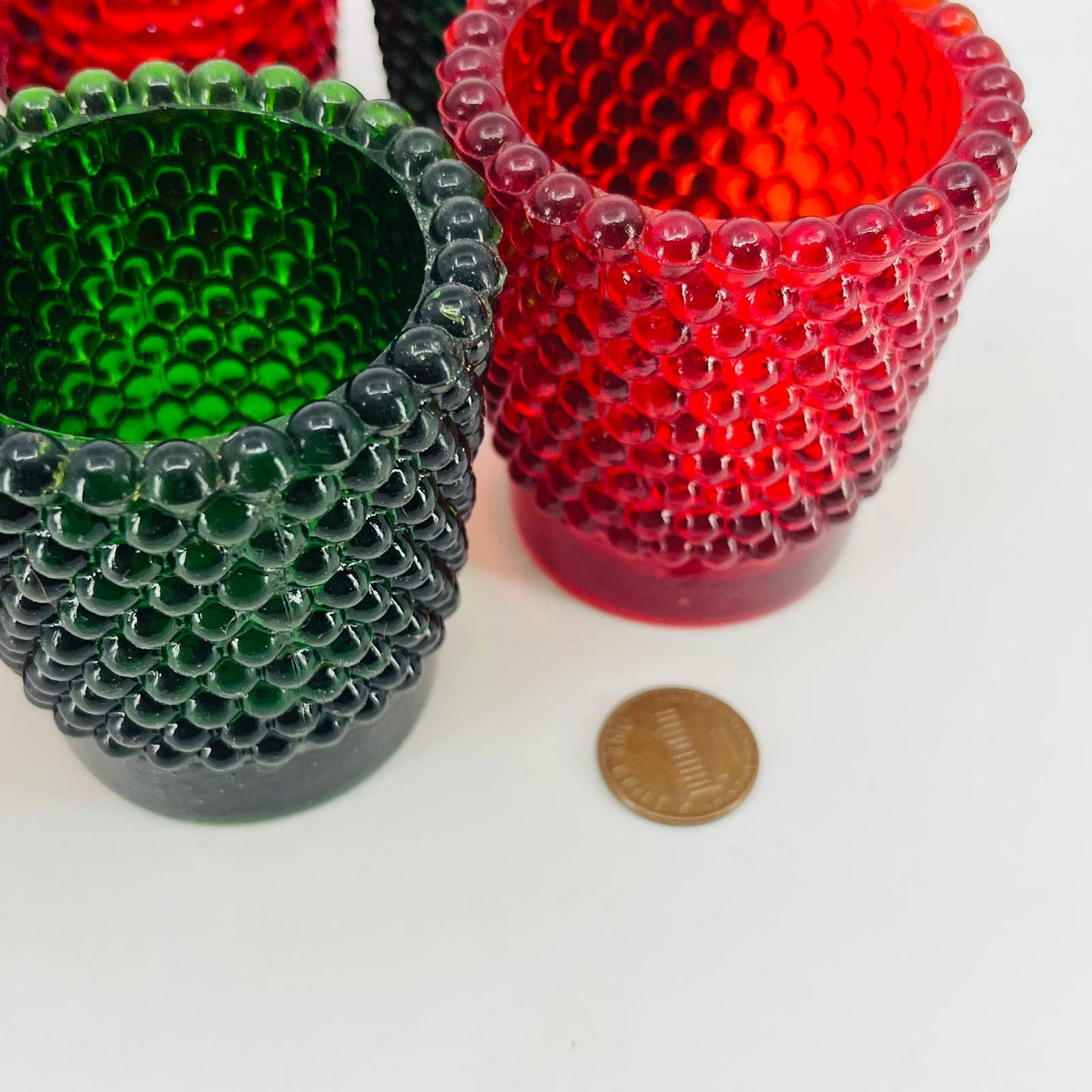 SET OF 6 Red & Green Christmas Holiday Hobnail Glass Votive Candle Holder TD3-2