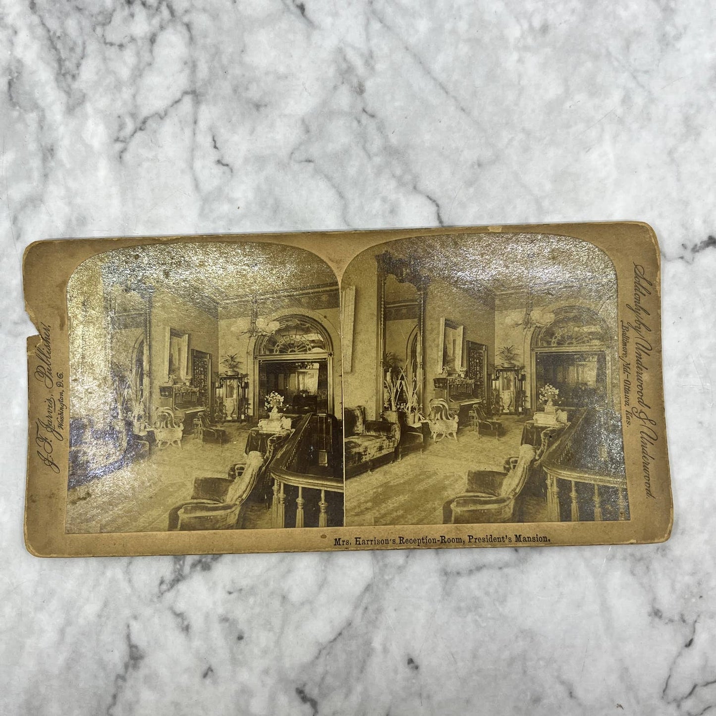 1890s Stereoview Card Mrs. Harrison's Reception Room President's Mansion TJ3