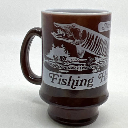 Vtg Milk Glass National Fresh Water Fishing Hall Of Fame Mug Cup Hayward WI TI3