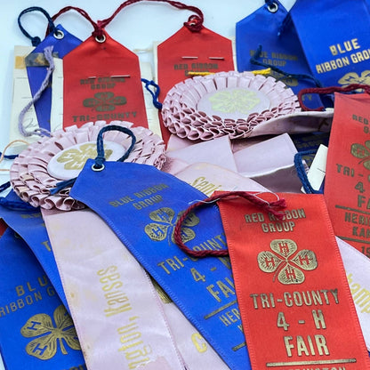 1950s HUGE Lot of Prize Ribbons Tri-County 4-H Fair Herrington Kansas TA3-1