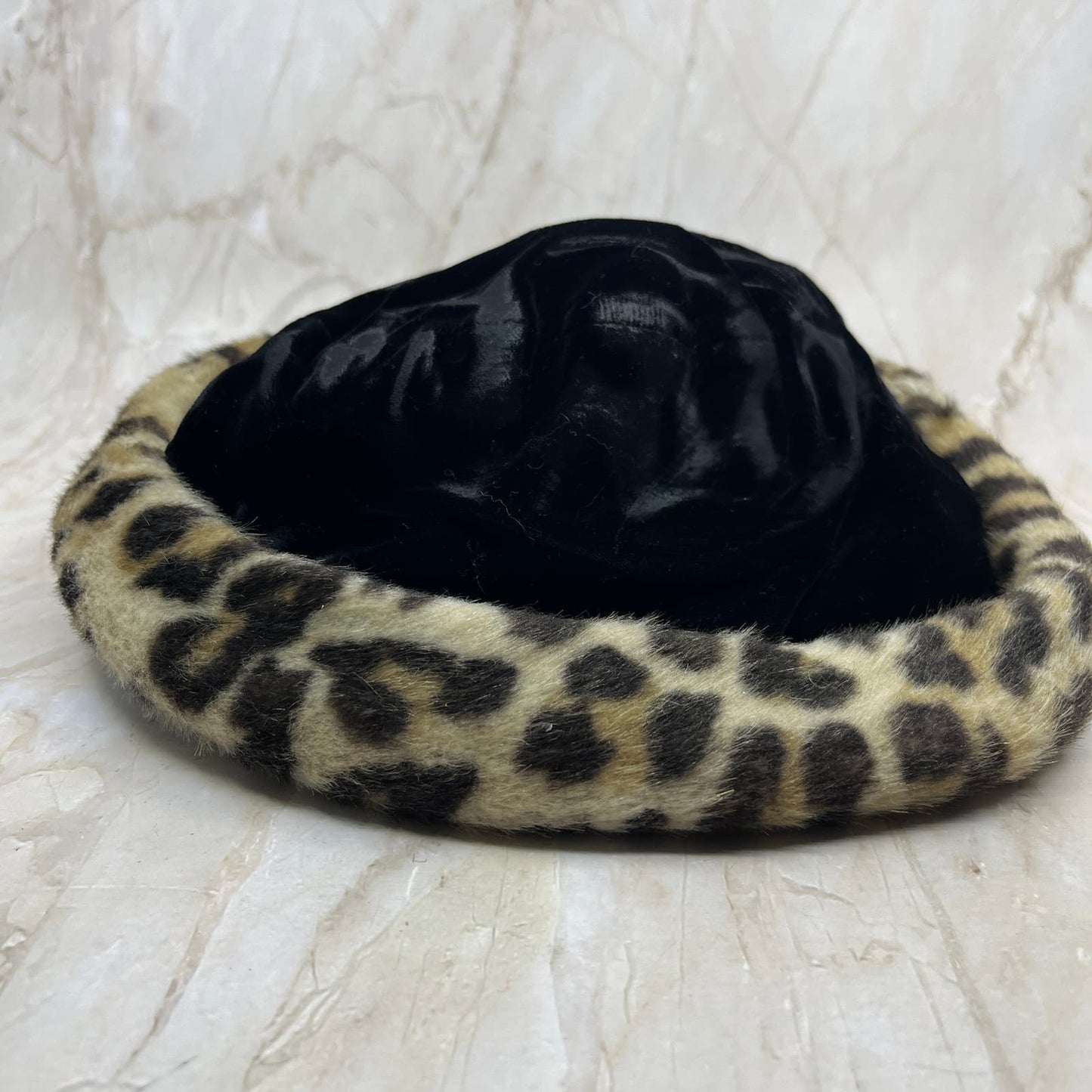 Vintage Black Velvet & Leopard Print Ladies Hat HB1
