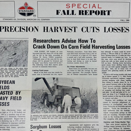 1966 Standard Oil Farm Newsletter Precision Harvest Cuts Losses TH8