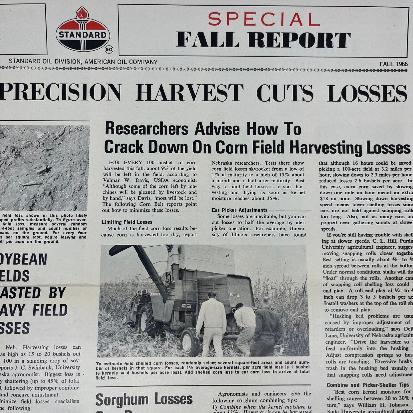 1966 Standard Oil Farm Newsletter Precision Harvest Cuts Losses V40-4