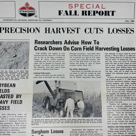 1966 Standard Oil Farm Newsletter Precision Harvest Cuts Losses V40-4