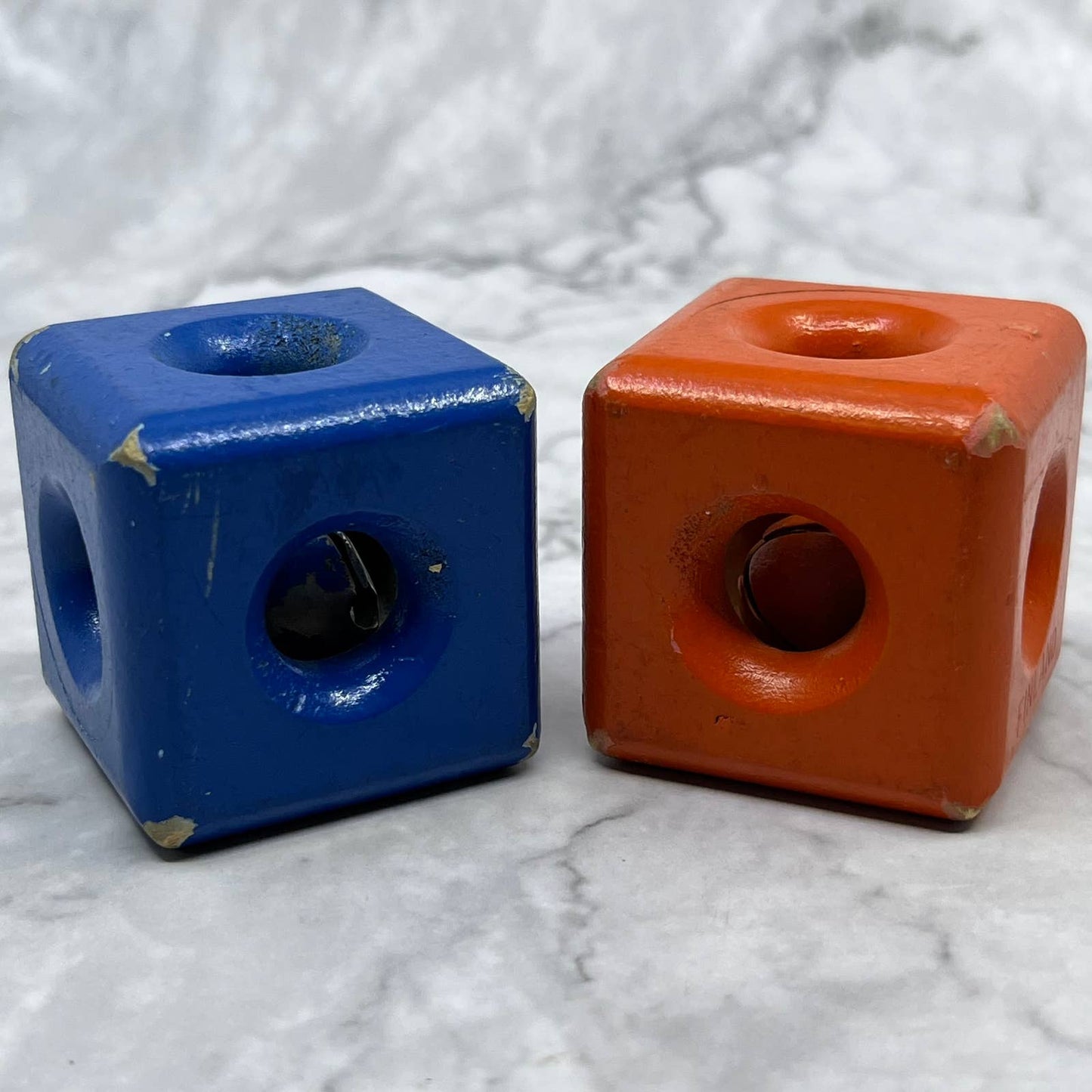 1960s Wooden Rattle Cube with Bell Set of 2 Made in Finland 1.5” SE6