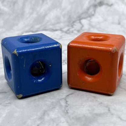 1960s Wooden Rattle Cube with Bell Set of 2 Made in Finland 1.5” SE6