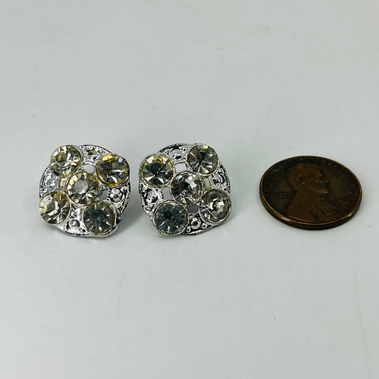 Vintage Lot of 2 Buttons Rhinestone and Silver Tone SB7