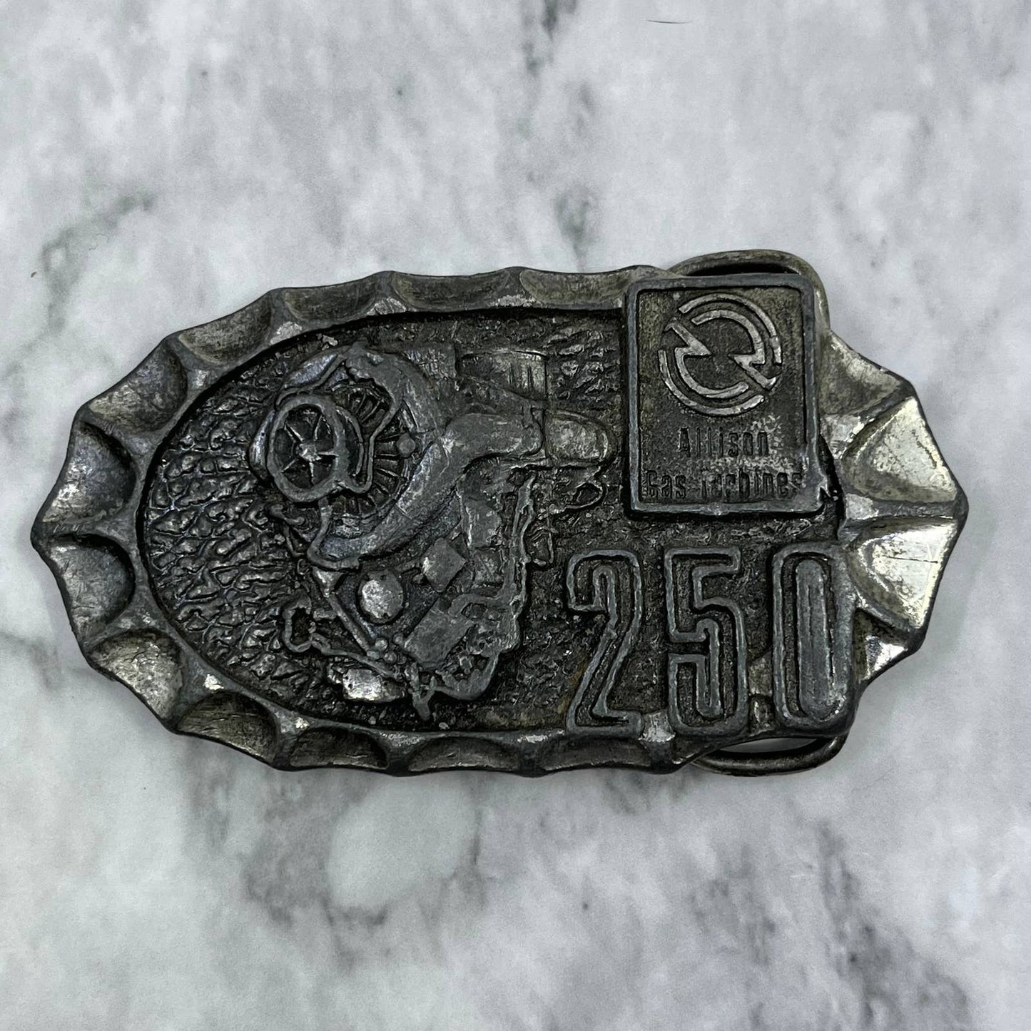 Vintage 1976 Belt Buckle, Allison Gas Turbines 250, Bergamot Brass Works SA2