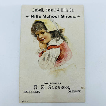 1880s Victorian Trade Card Doggett Bassett & Hills School Shoes Hubbard OR AA2