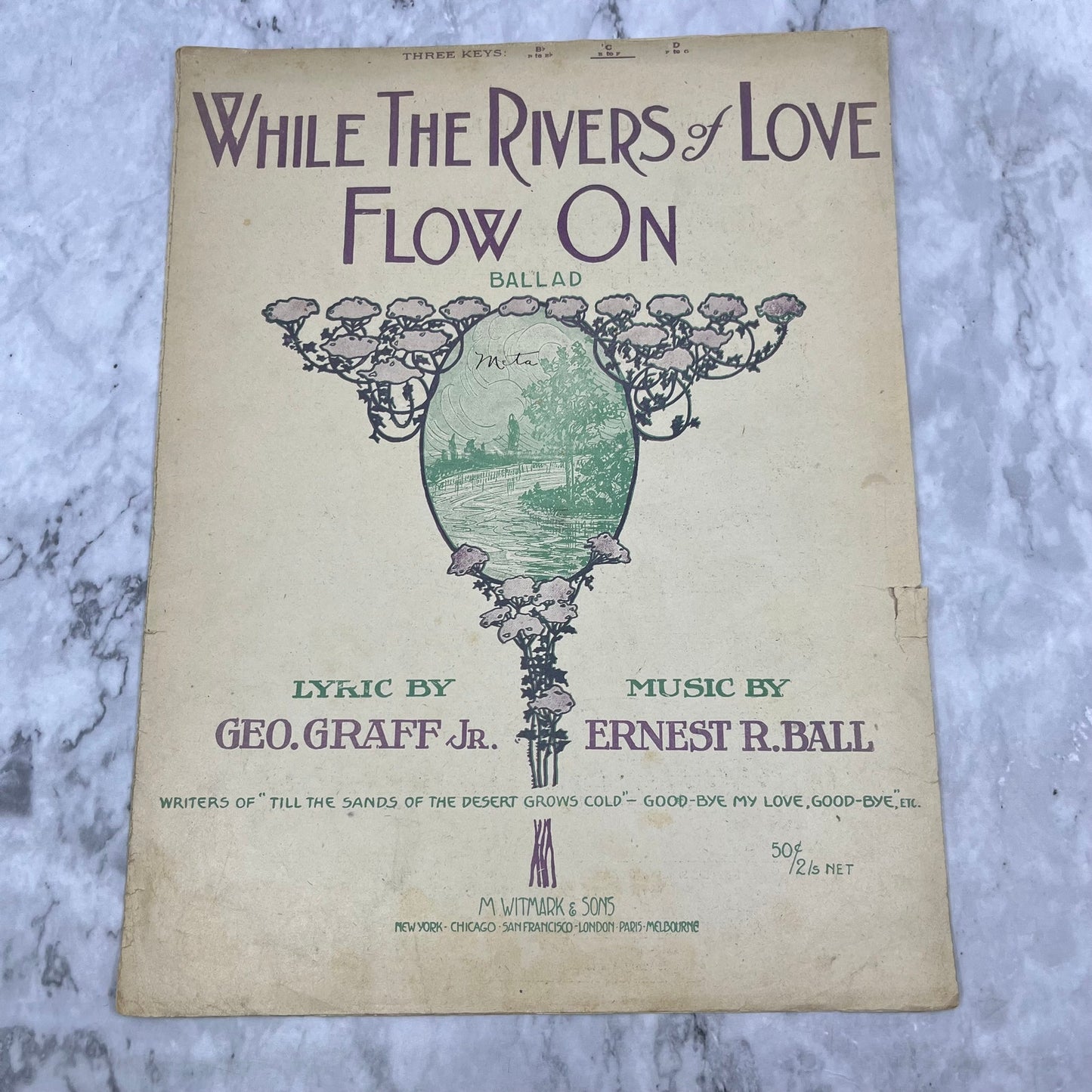 1913 While The Rivers Of Love Flow On Ernest Ball Vintage Sheet Music V38