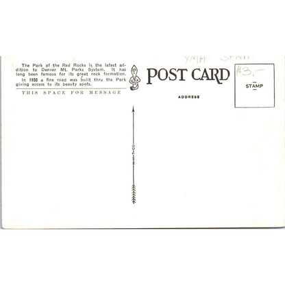 Park of the Red Rocks Denver Mt. Parks CO Original Postcard TK1-24