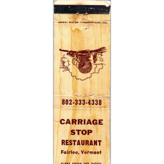 Carriage Stop Restaurant Fairlee Vermont Advertising Matchbook Cover MM9-9