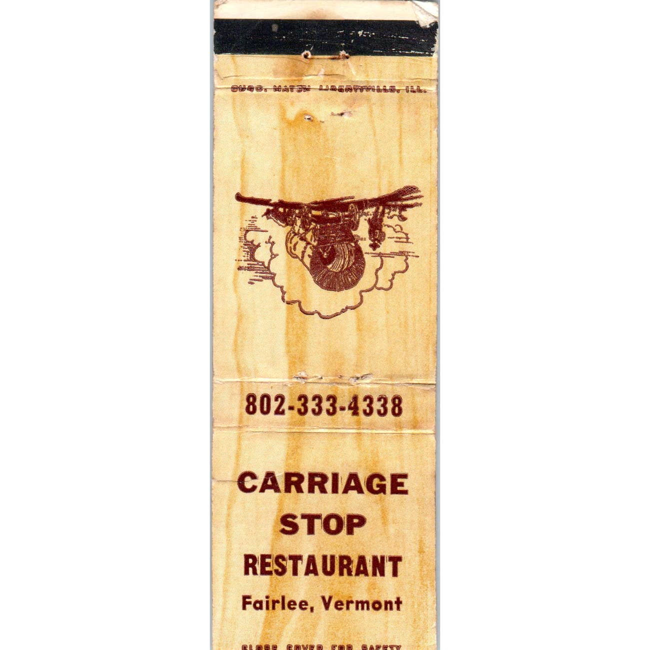 Carriage Stop Restaurant Fairlee Vermont Advertising Matchbook Cover SA1-M9