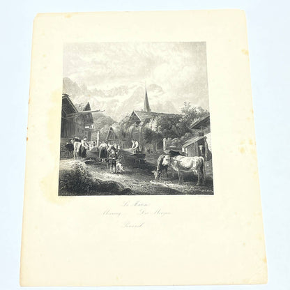 1864 Steel Art Engraving - Morning in Partenkirchen Peter Von Hess 8.5x11" AC3