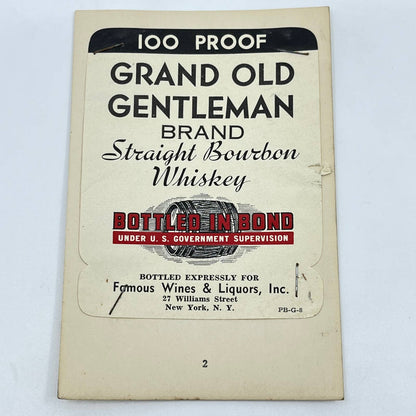 Grand Old Gentleman Bourbon Whiskey Label Famous Wines & Liquors New York NY