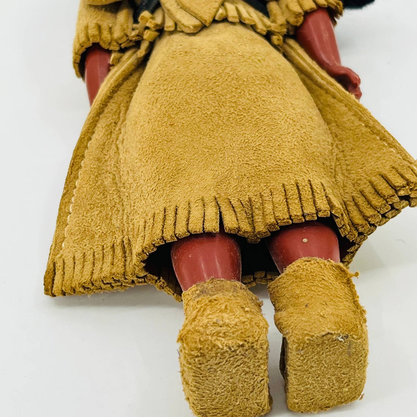 Vintage Native American Indian Girl Doll Brown Leather Skirt 7” TB5