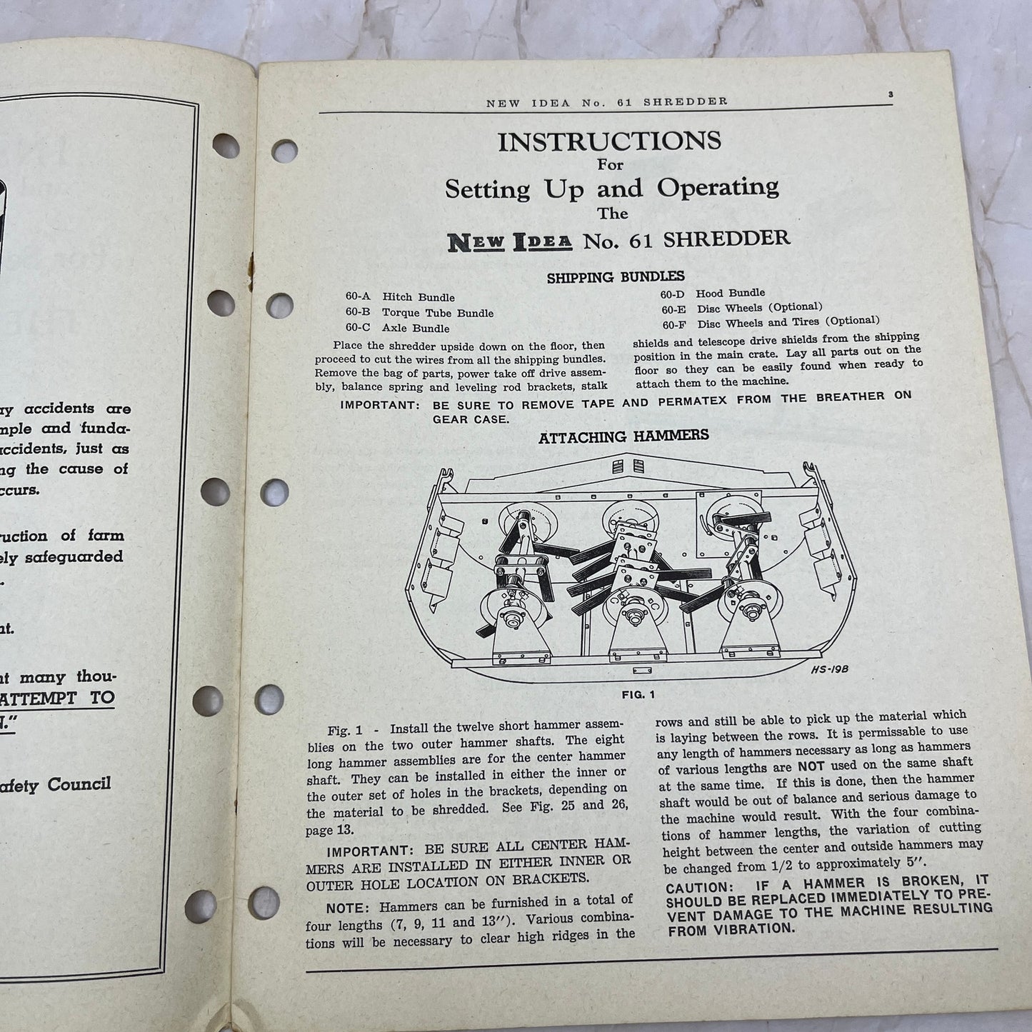 Vintage New Idea Instructions Repair Parts List SH-152 No. 61 Shredder M1-1