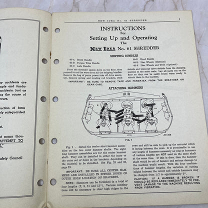Vintage New Idea Instructions Repair Parts List SH-152 No. 61 Shredder M1-1