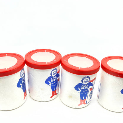 Vintage Pabst Blue Ribbon PBR Cool Blue Man Styrofoam Can Koozie Set of 4 TF6