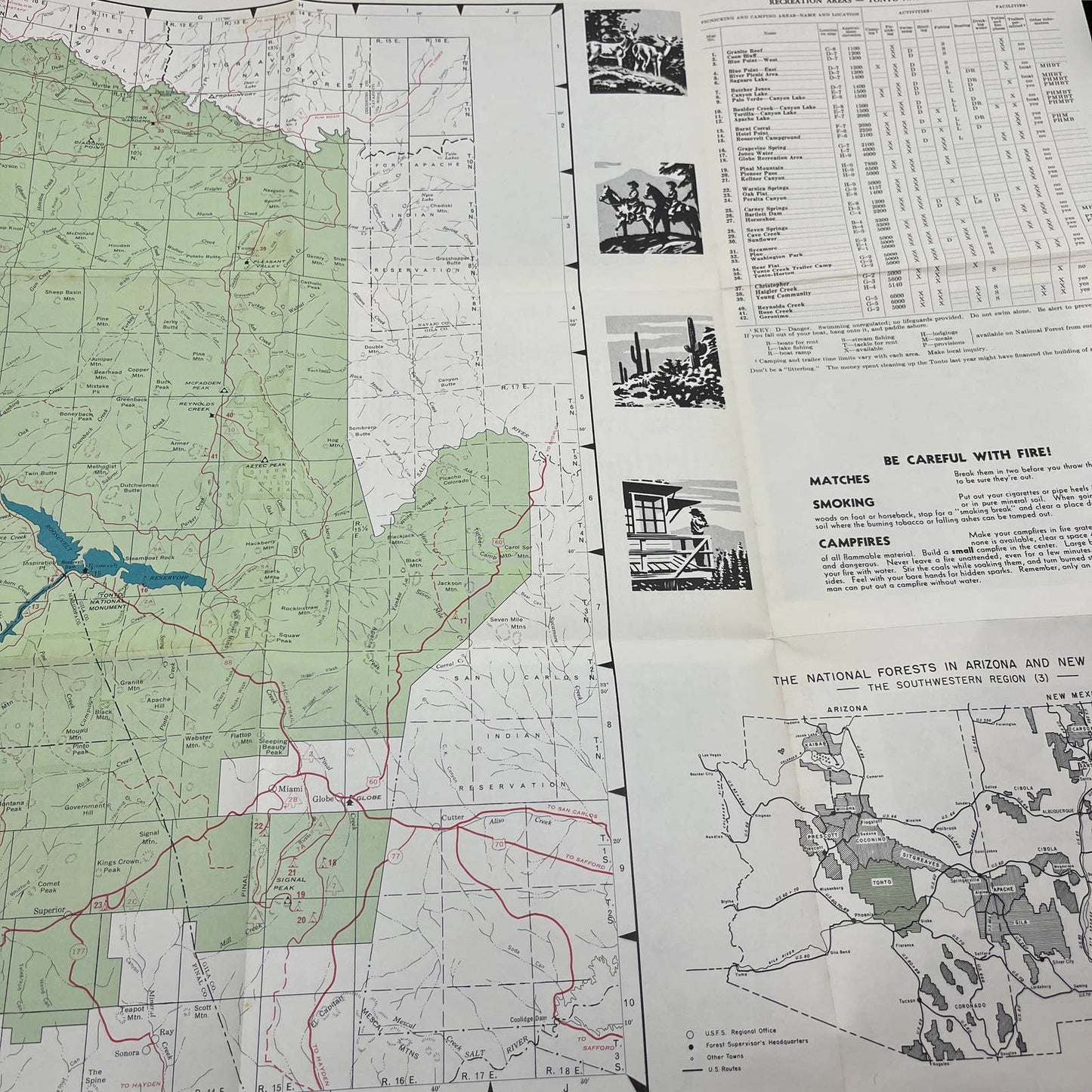 1958 Tonto National Forest Brochure & Map Arizona TH7