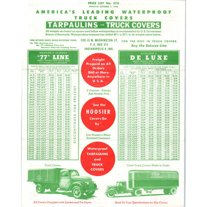 1945 Hoosier Tarpaulins and Truck Covers Advertising Leaflet Price List AD8