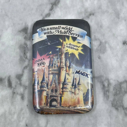 Vintage Disney Small World With MultiService NBAA 1986 Pinback Button Pin SF1
