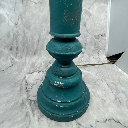 Vintage Shabby Chic Distressed Turquoise Table Lamp w/ Harp & Finial WORKS 20"