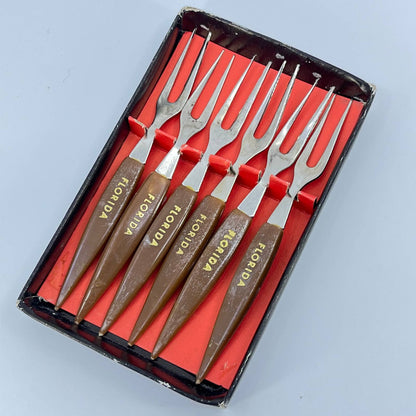 Vintage Set of 6 Florida Cocktail Forks SD1