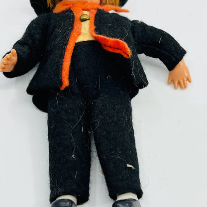 Antique German Boy Doll Brown Hair Blue Eyes & Felt Suit 5.5” Hard Plastic TE1