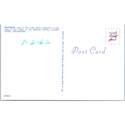 Davis Collection Statuary Mason Hotel Claremore OK Original Postcard TK1-27