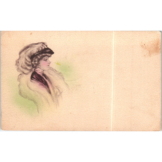 1908 Beautiful Woman Tinted Hand Colored Original Postcard P2-5