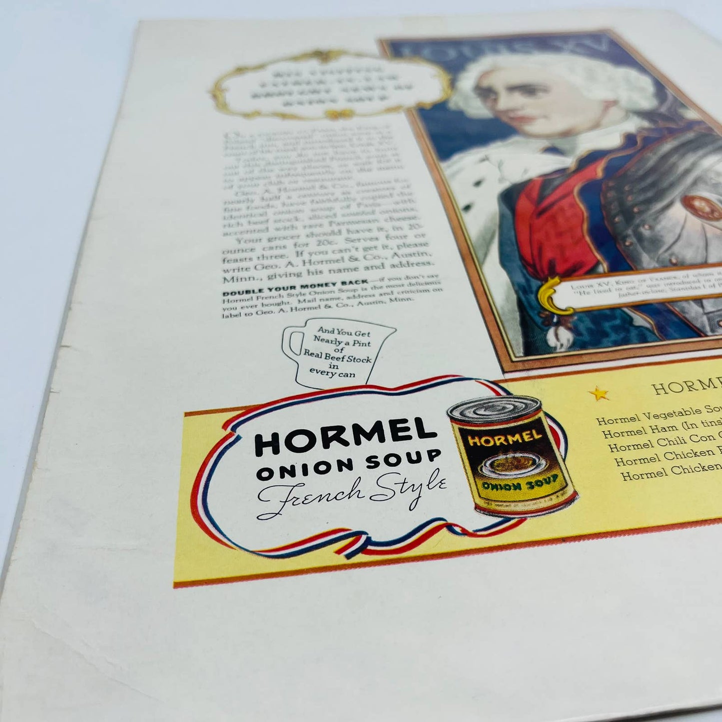 1930s Hormel French Onion Soup Original Print ad Louis XV 9.5x12” TA8