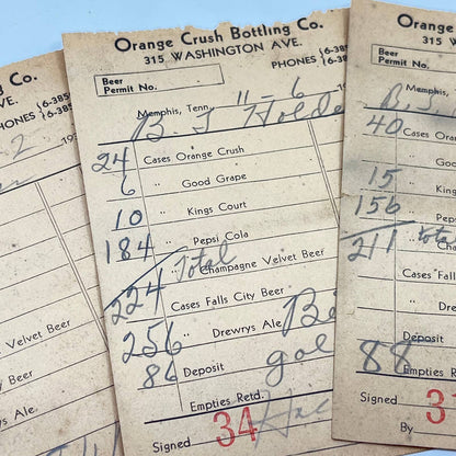 1936 Orange Crush Soda Bottling Co Receipt Ticket Lot of 3 SD6-2