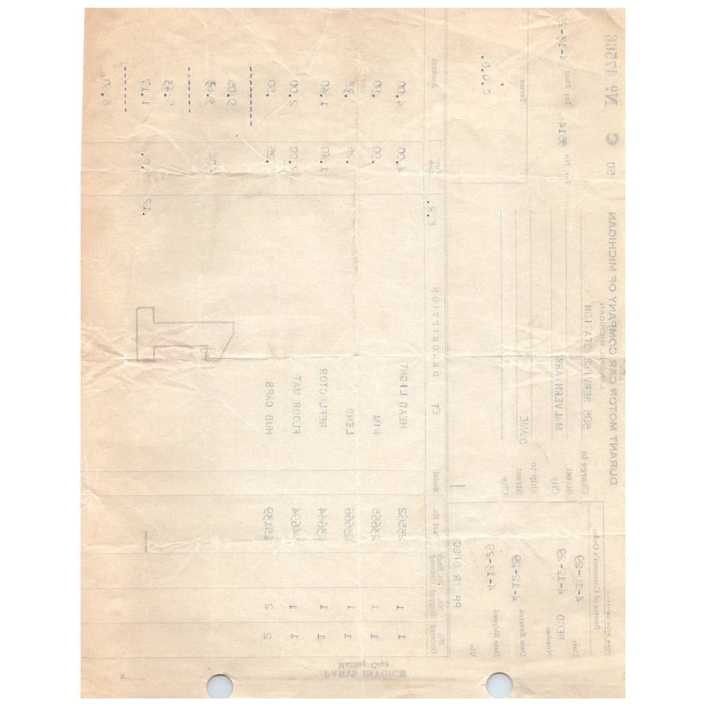 1929 4/13 Durant Motor Car Company Lansing MI Invoice Billhead Auto Parts AC9