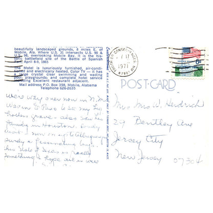 Vintage Postcard - Spanish Fort Motel Mobile Alabama 1971 TJ7-1