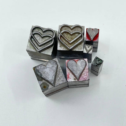 1920s Lot of 7 Heart Shaped  Stamp Typeset Print Block Various Sizes SC7