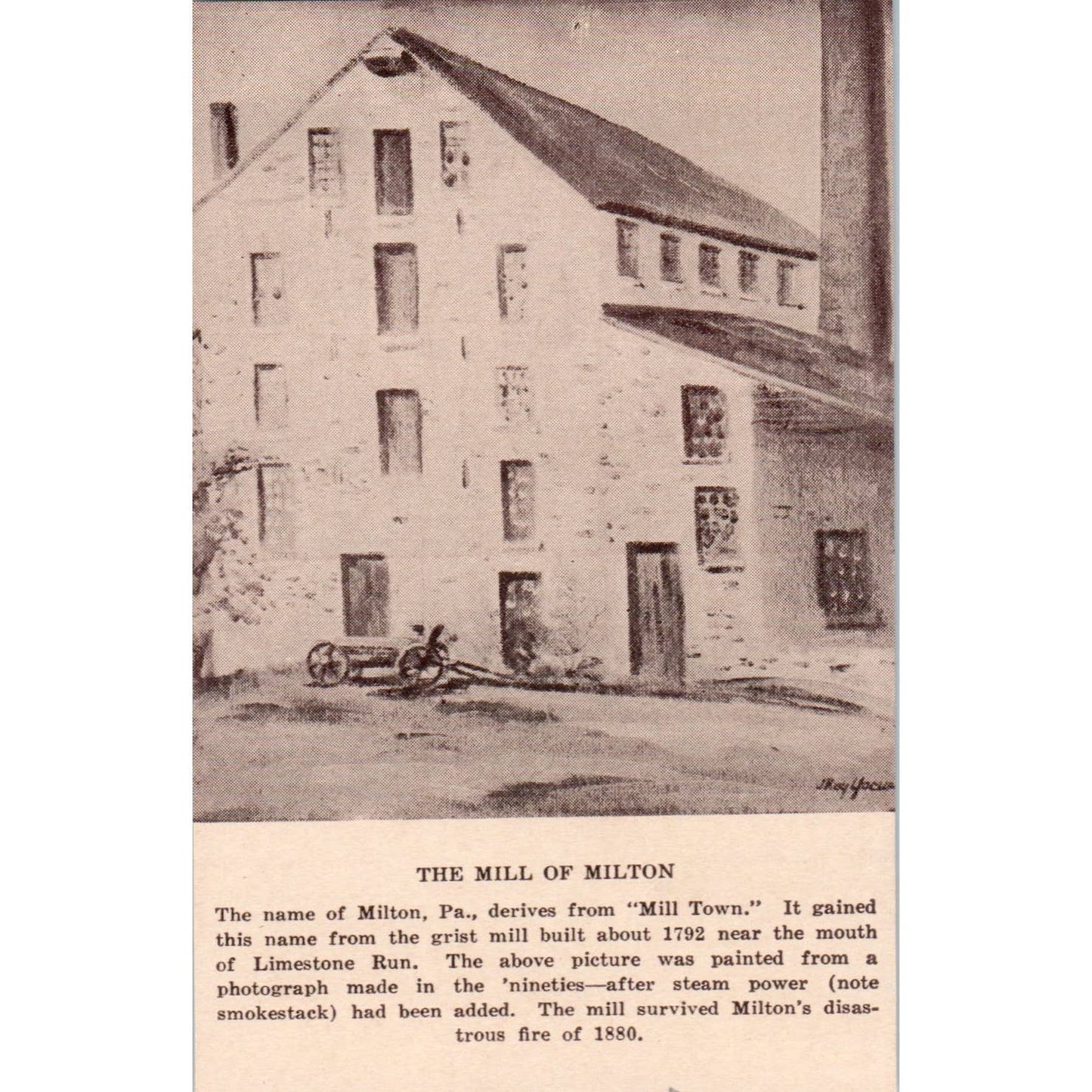 Vintage Postcard The Mill of Milton Limestone Run PA TD9-P1