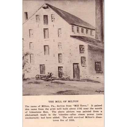 Vintage Postcard The Mill of Milton Limestone Run PA TD9-P1