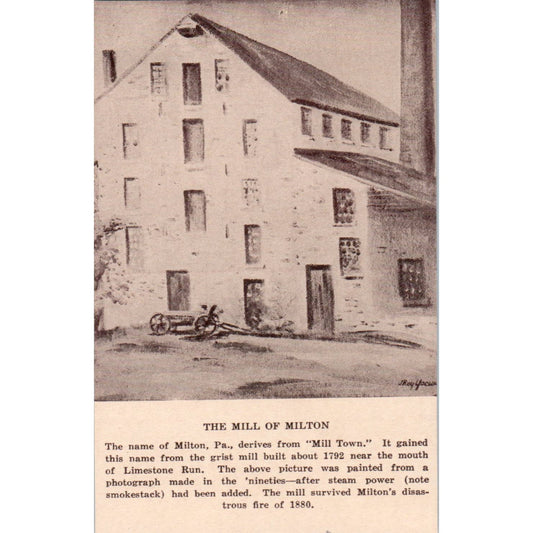 Vintage Postcard The Mill of Milton Limestone Run PA TD9-P1
