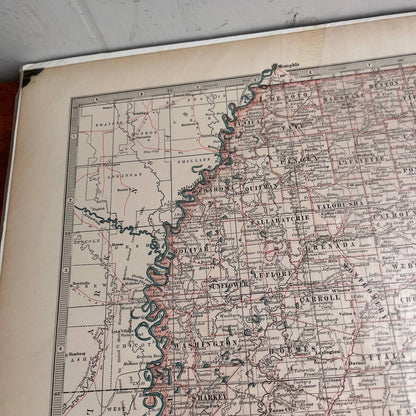 Antique 1897 The Century Atlas Map of Mississippi USA Engraved 12.5 x 17” FL5