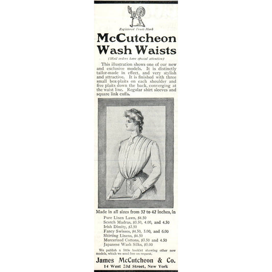 McCutcheon Wash Waists James McCutcheon & Co NY - 1903 Original Ad TJ7-S