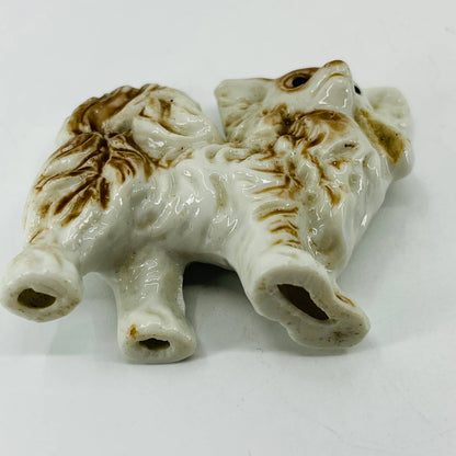 Vintage Papillon Pomeranian Dog Figurine Hand Painted Porcelain Ceramic 2.5” SA5