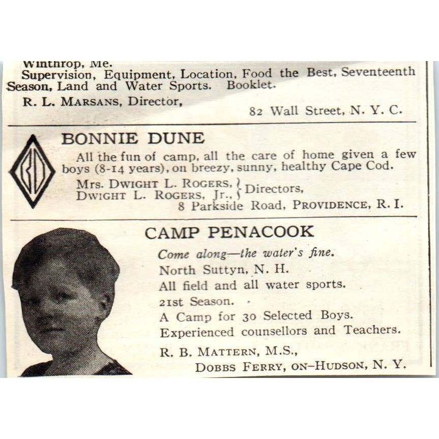 c1920 Harper's Magazine Ad - Camp Yukon Frank D. Smith Winthrop Maine EA3