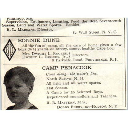 c1920 Harper's Magazine Ad - Camp Yukon Frank D. Smith Winthrop Maine EA3