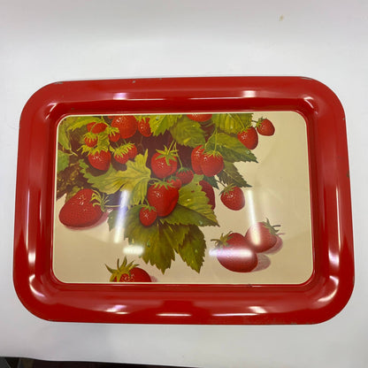 Vintage Set of 2 MCM Strawberry Toleware Tin Litho Trays 17.5 x 13” TI-1