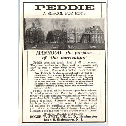 c1920 Harper's Ad - Peddle School for Boys Roger W. Swetland Hightstown NJ EA3-4