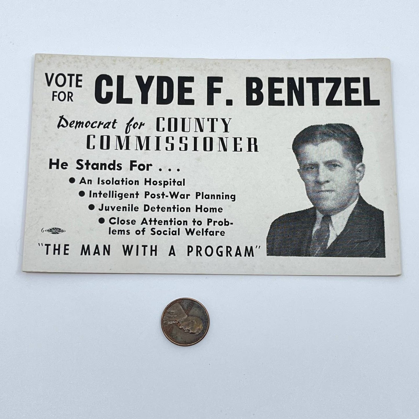 1940s Political Blotter Card Clyde F. Bentzel County Commissioner York PA D4