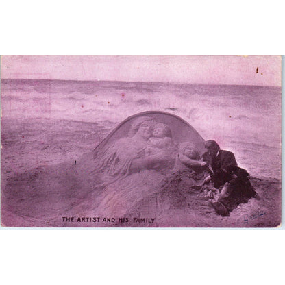 Sand Artist on the Beach 1908 Atlantic City NJ Original Postcard TK1-25